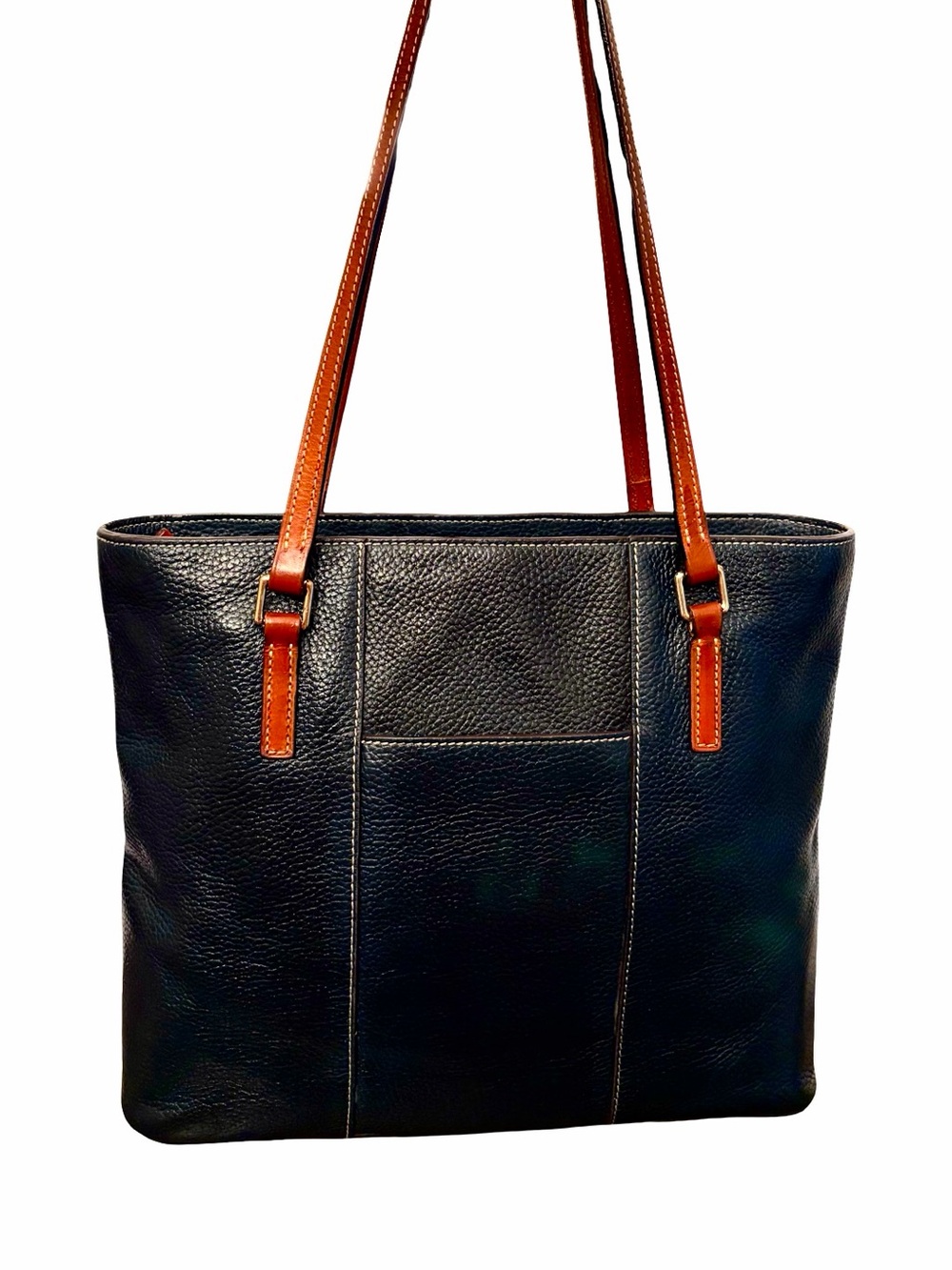 Dooney & Bourke Lexington 14" Shopper Dark Navy Tan Pebbled Leather Shoulder Bag - Picture 9 of 14